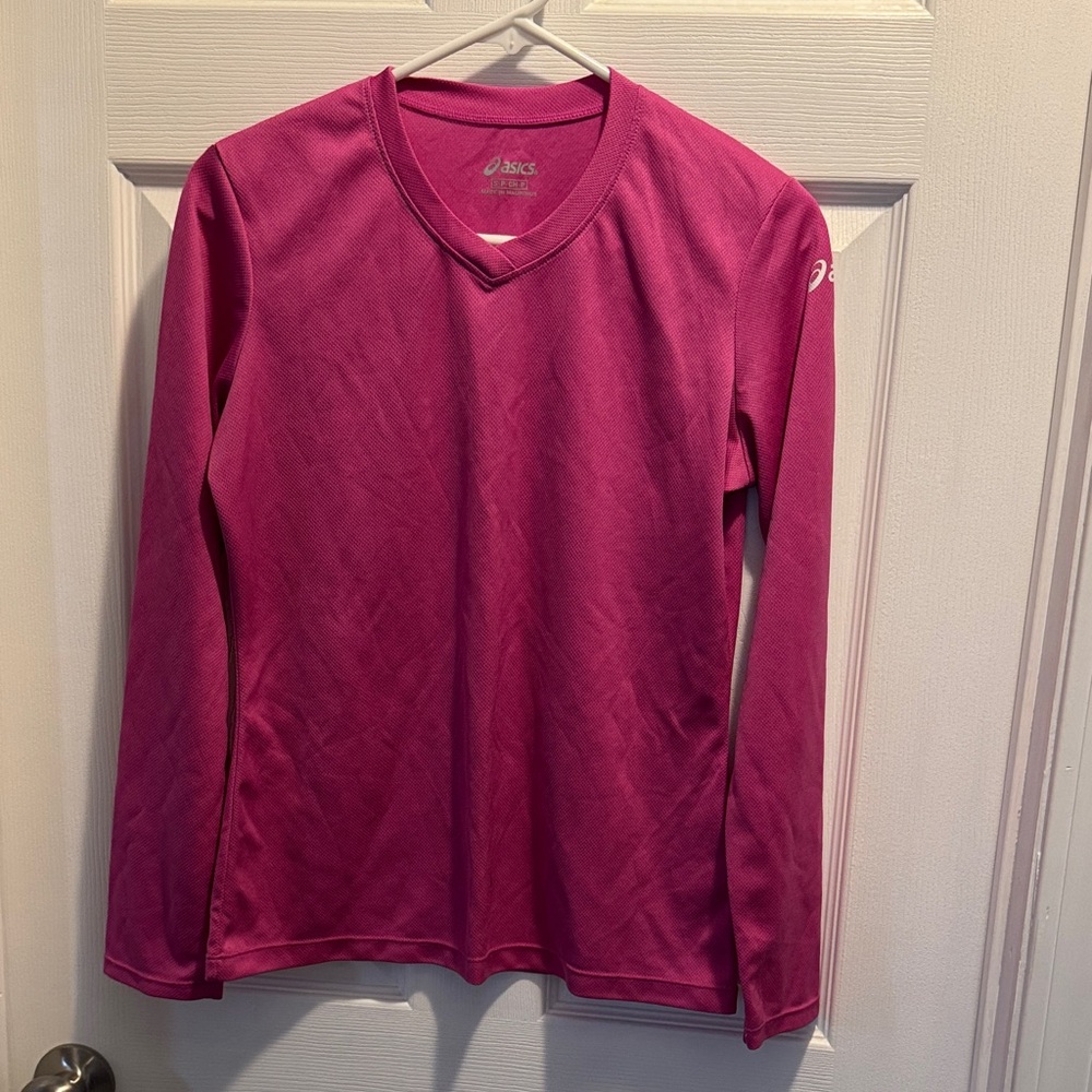 ASICS Fuchsia V-Neck Long Sleeve Top